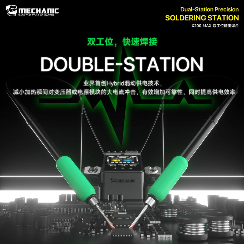 Mechanic X200 Max Pen-Style Smart Temperature-Adjustable Dual-Station Precision Soldering Station