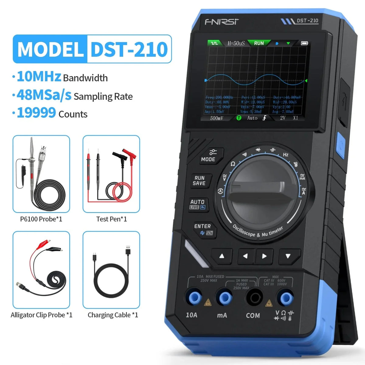 Fnirsi DST-210 Handheld 3-in-1 Multimeter + Oscilloscope + Signal Generator