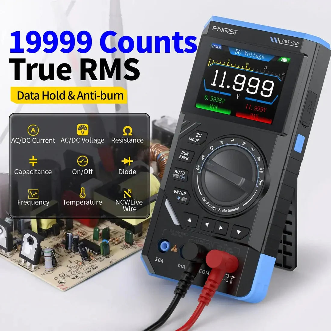 Fnirsi DST-210 Handheld 3-in-1 Multimeter + Oscilloscope + Signal Generator