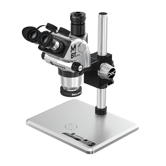 SUNSHINE M8T Ultra 6-72X Trinocular Stereo Microscope with B11 Aluminum Alloy Base Silver