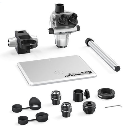 SUNSHINE M8T Ultra 6-72X Trinocular Stereo Microscope with B11 Aluminum Alloy Base Silver