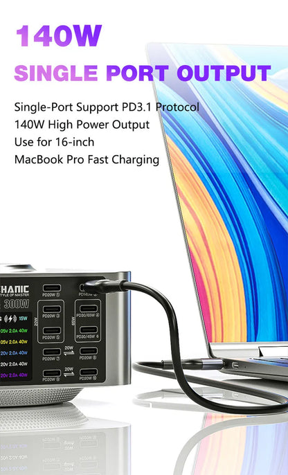 Mechanic X-Power Max Multiport Digital Display USB Charger Station With Wireless Charging 300W