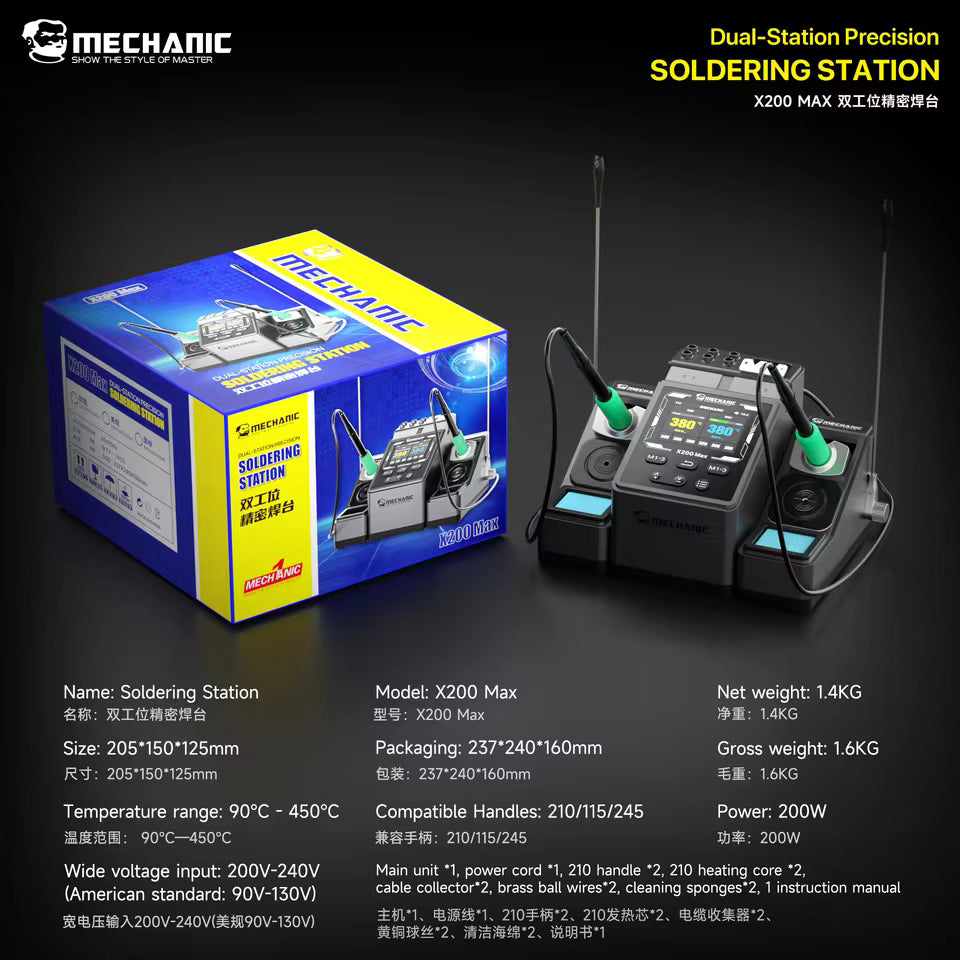 Mechanic X200 Max Pen-Style Smart Temperature-Adjustable Dual-Station Precision Soldering Station