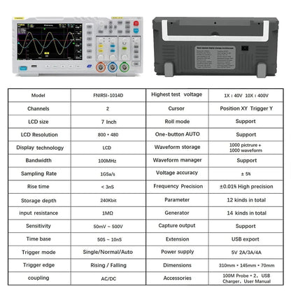 FNIRSI 1014D 2-IN-1 Dual Channel 100MHz 1GS/s Digital Oscilloscope Signal Generator