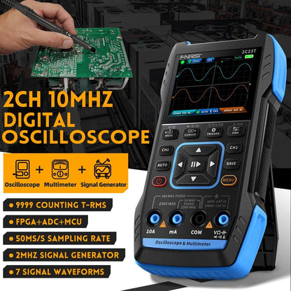 FNIRSI 2C23T Handheld Dual Channel 3-in-1 10MHz 50MS/s Oscilloscope Multimeter DDS Function Generator