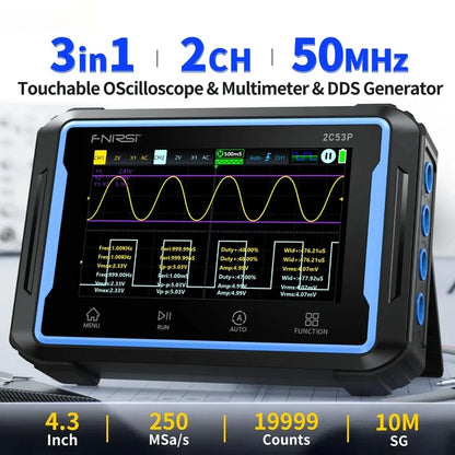 FNIRSI 2C53P 3-IN-1 50MHz 250MS/s Dual Channel Tablet Touchable Oscilloscope Multimeter DDS Generator