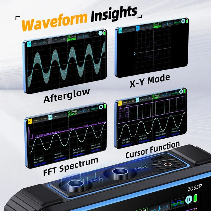 FNIRSI 2C53P 3-IN-1 50MHz 250MS/s Dual Channel Tablet Touchable Oscilloscope Multimeter DDS Generator
