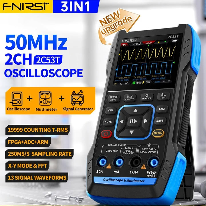 FNIRSI 2C53T 50MHz 250MS/s Handheld 3in1 Oscilloscope Multimeter Signal Generator