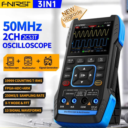 FNIRSI 2C53T 50MHz 250MS/s Handheld 3in1 Oscilloscope Multimeter Signal Generator