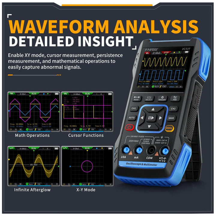 FNIRSI 2C53T 50MHz 250MS/s Handheld 3in1 Oscilloscope Multimeter Signal Generator