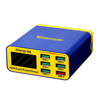 Mechanic-iCharge 6M Smart Charger Digital LCD Display QC 3.0 USB Fast-Charging 6 Port for Mobile Phone Tablet 5V/2A Input 5W