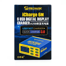 Mechanic-iCharge 6M Smart Charger Digital LCD Display QC 3.0 USB Fast-Charging 6 Port for Mobile Phone Tablet 5V/2A Input 5W